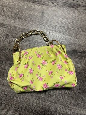 Yellow Floral Chain-Handle Shoulder Bag with Pink Roses